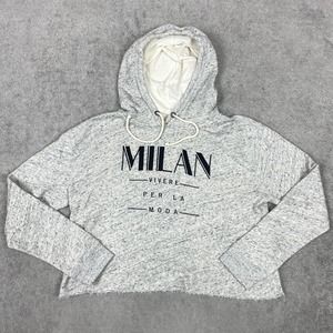 Abercombie & Fitch Hoodie Womens Large Gray Cropped MILAN Logo Sweatshirt Frayed